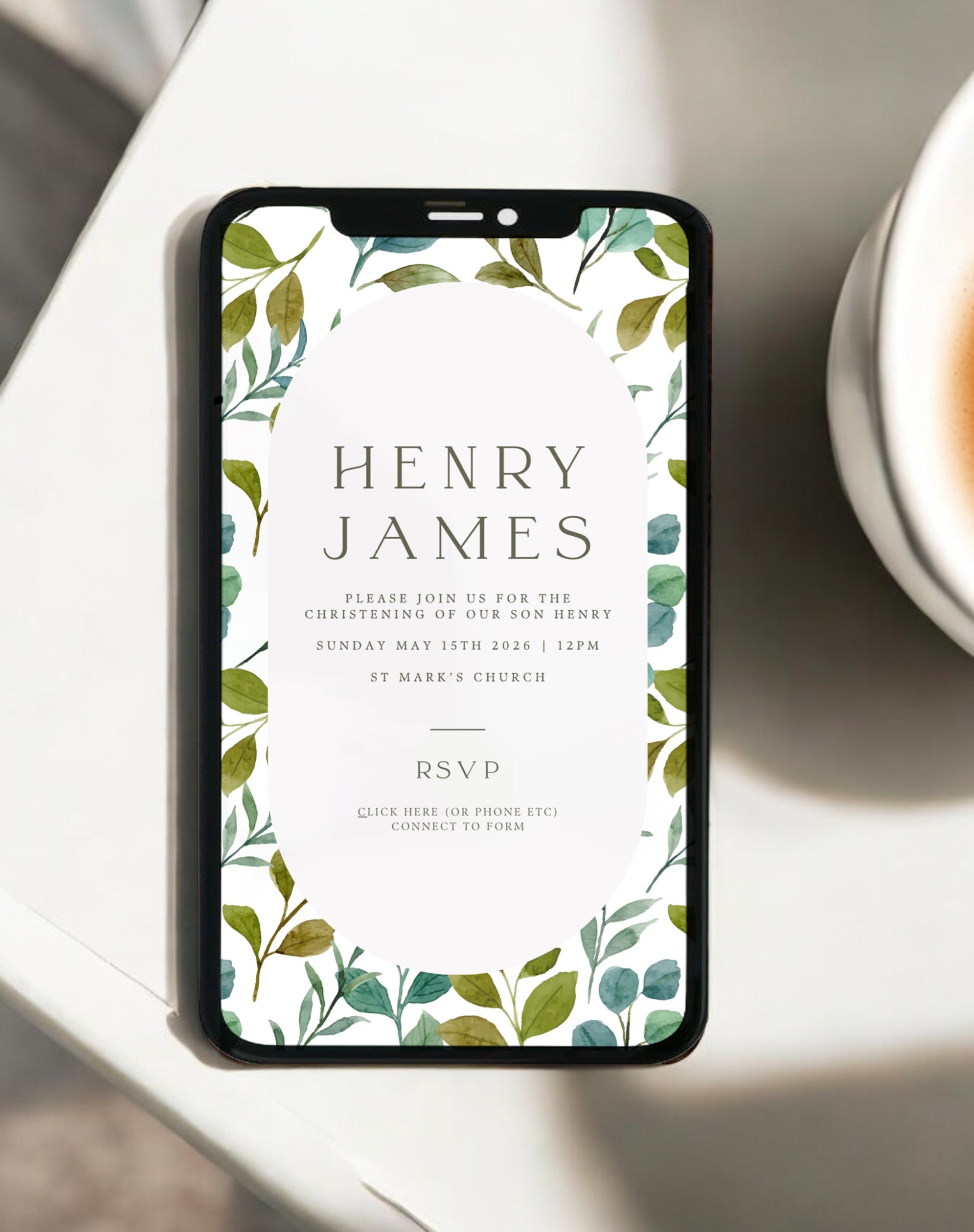 Henry Foliage Pattern Christening Invitation - Ivy and Gold Wedding Stationery