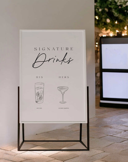 His & Hers Signature Drinks Sign - Ivy and Gold Wedding Stationery -  