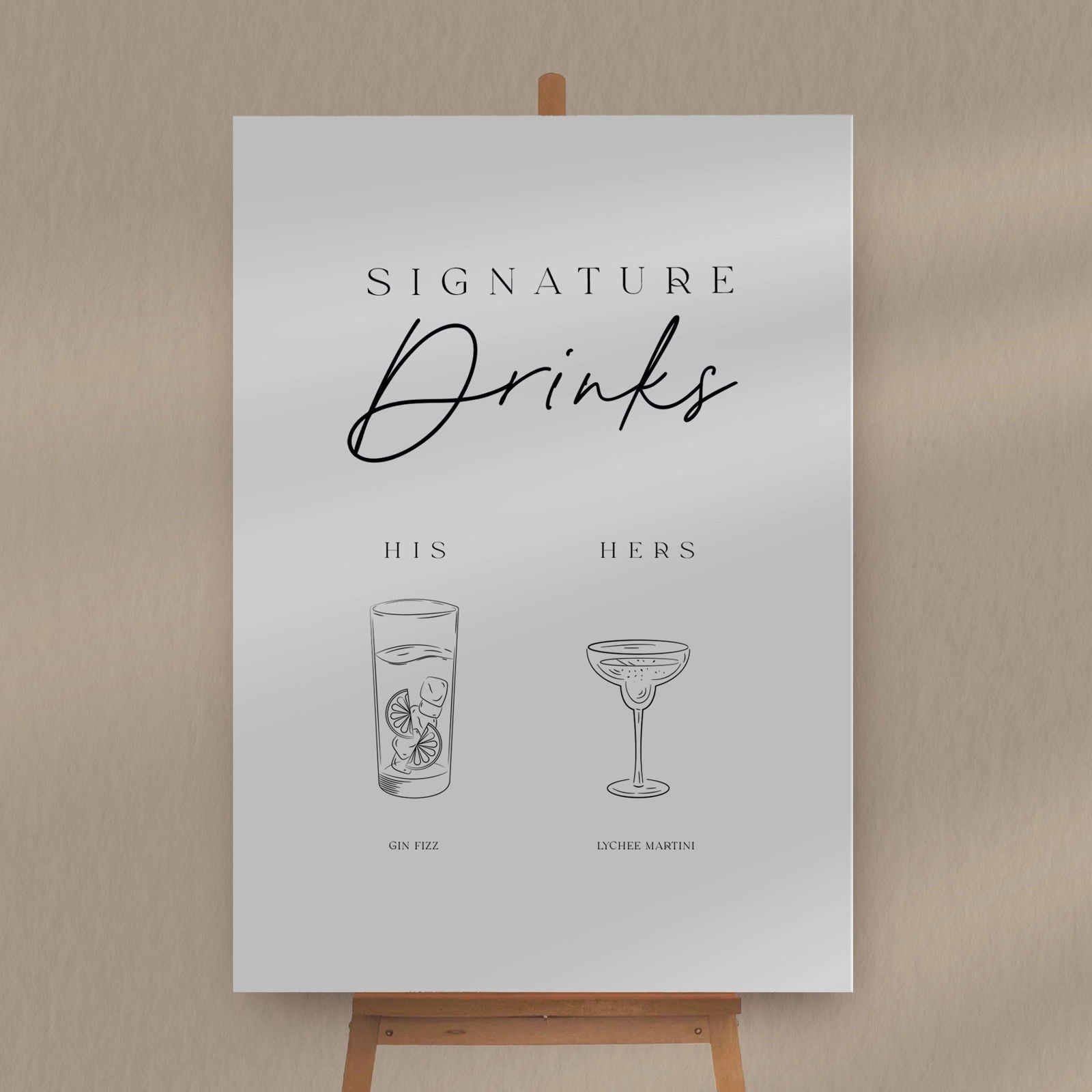His & Hers Signature Drinks Sign  Ivy and Gold Wedding Stationery   