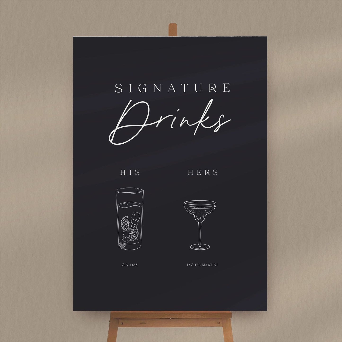 His & Hers Signature Drinks Sign  Ivy and Gold Wedding Stationery   