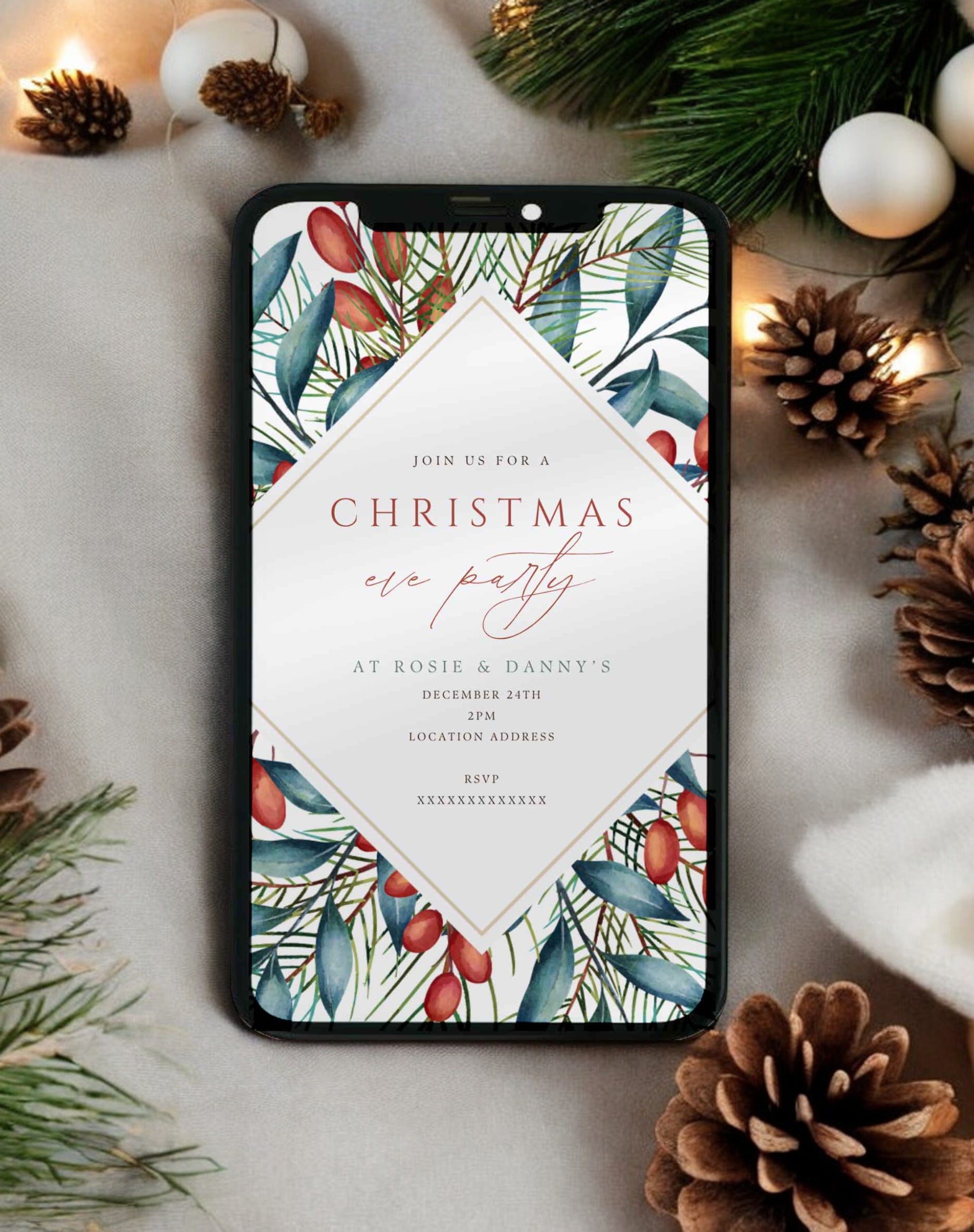 Winter Berry Christmas Party Invitation - Ivy and Gold Wedding Stationery