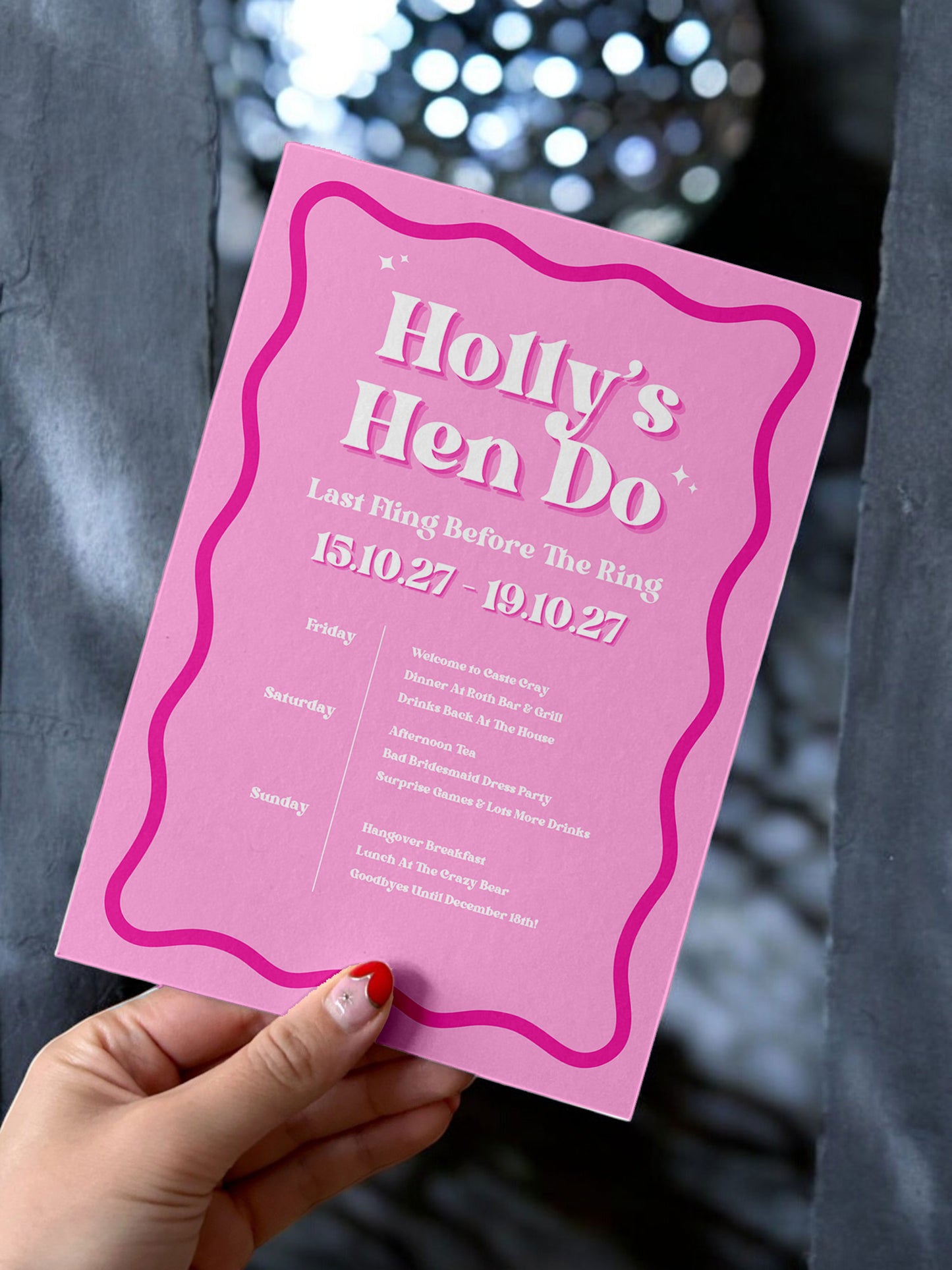 Holly Pink Hen Itinerary & Invitation Digital Template