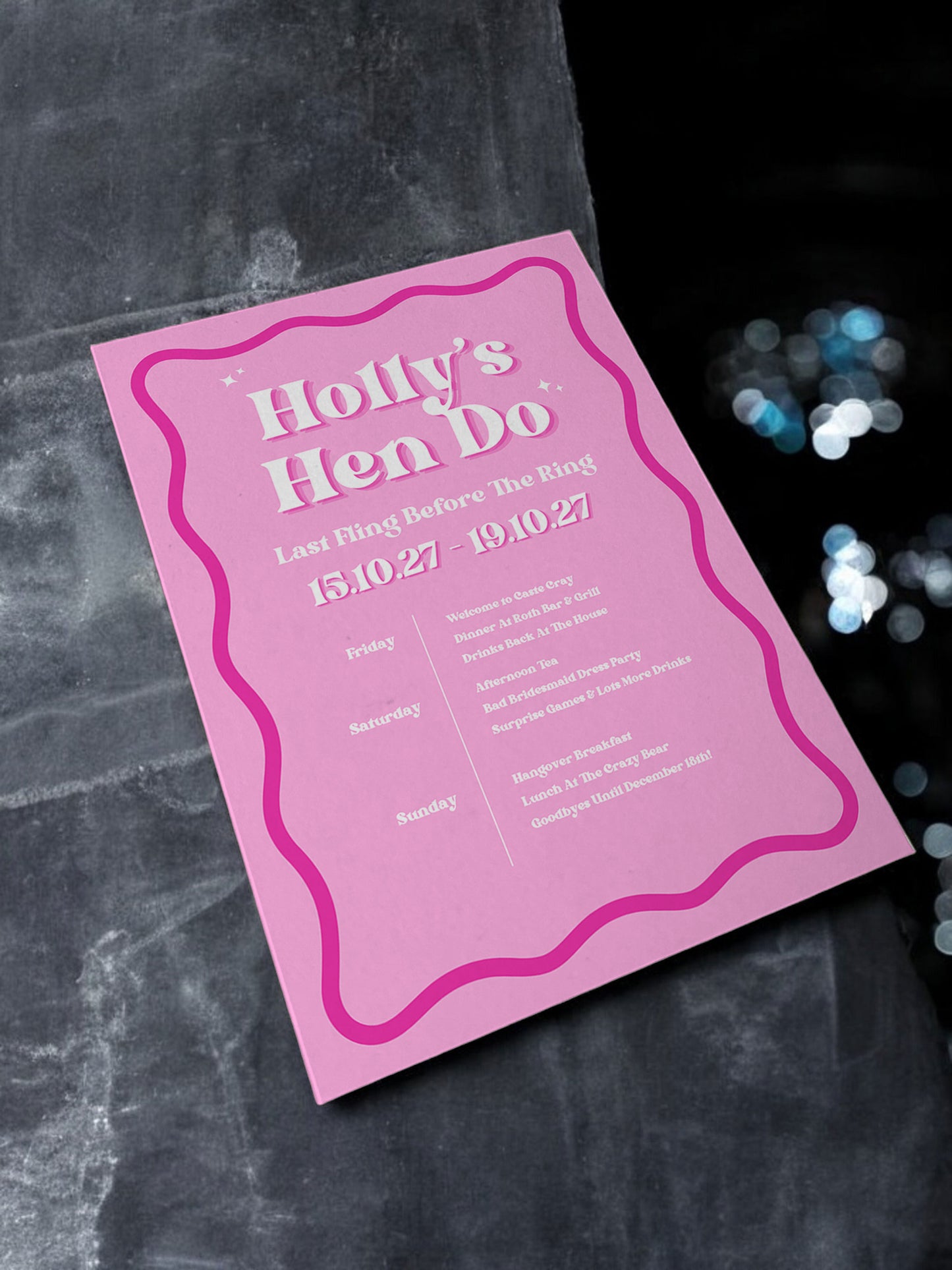 Holly Pink Hen Itinerary & Invitation