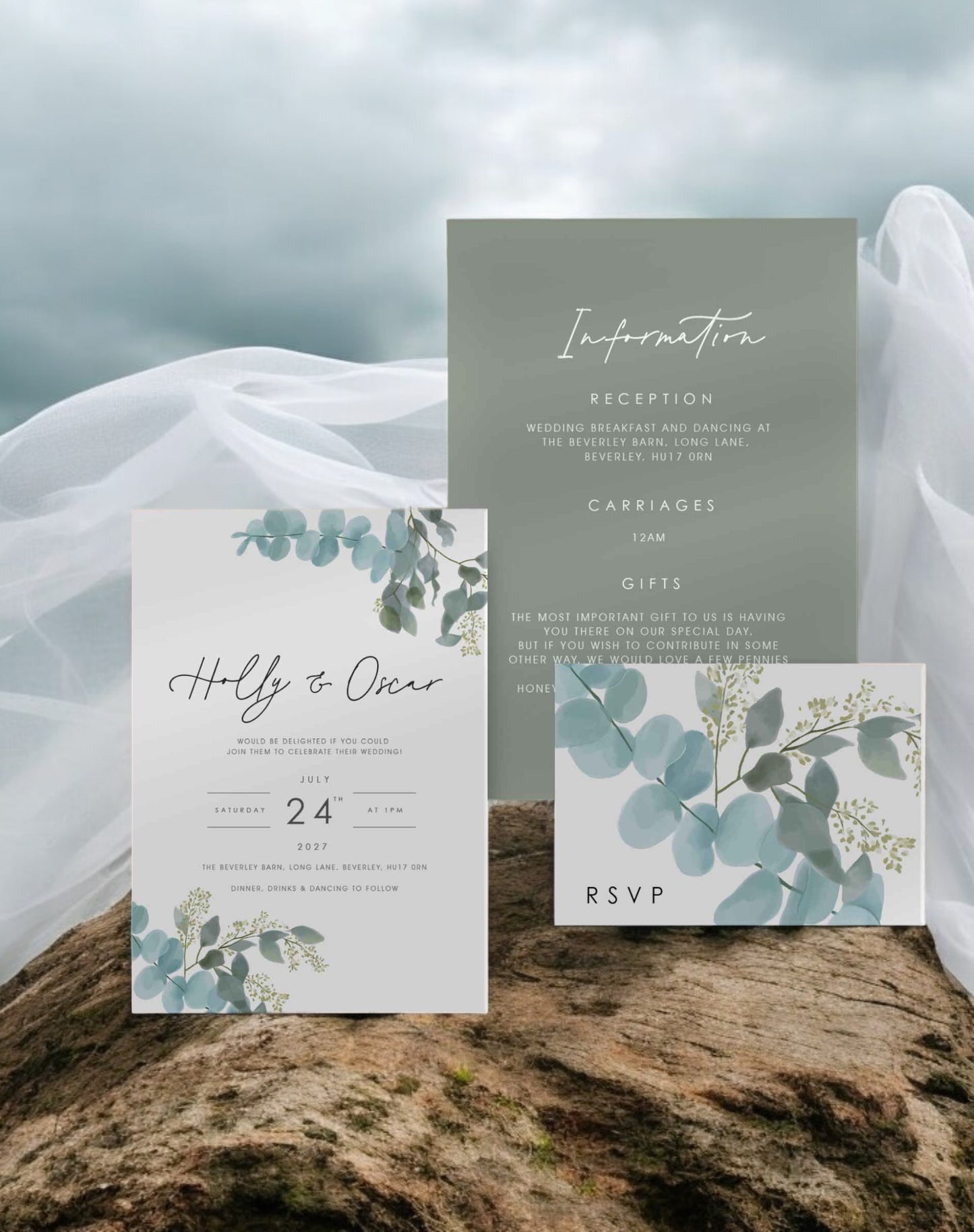 Holly | Eucalyptus Wedding Invitation - Ivy and Gold Wedding Stationery