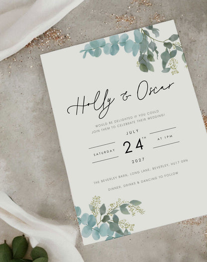 Holly | Eucalyptus Wedding Invitation - Ivy and Gold Wedding Stationery -  