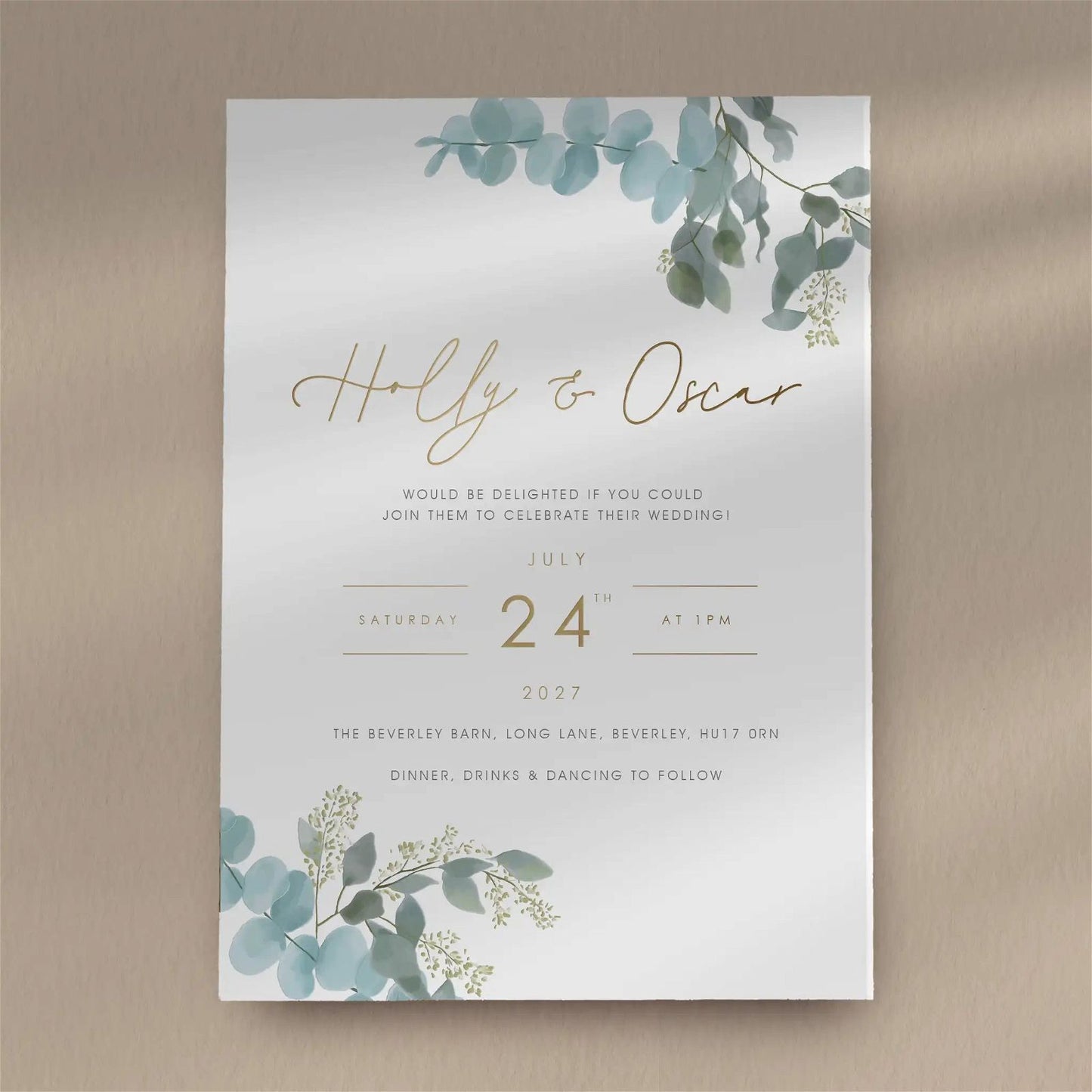 Holly | Eucalyptus Wedding Invitation  Ivy and Gold Wedding Stationery   