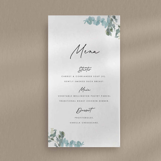 Holly Menu  Ivy and Gold Wedding Stationery   
