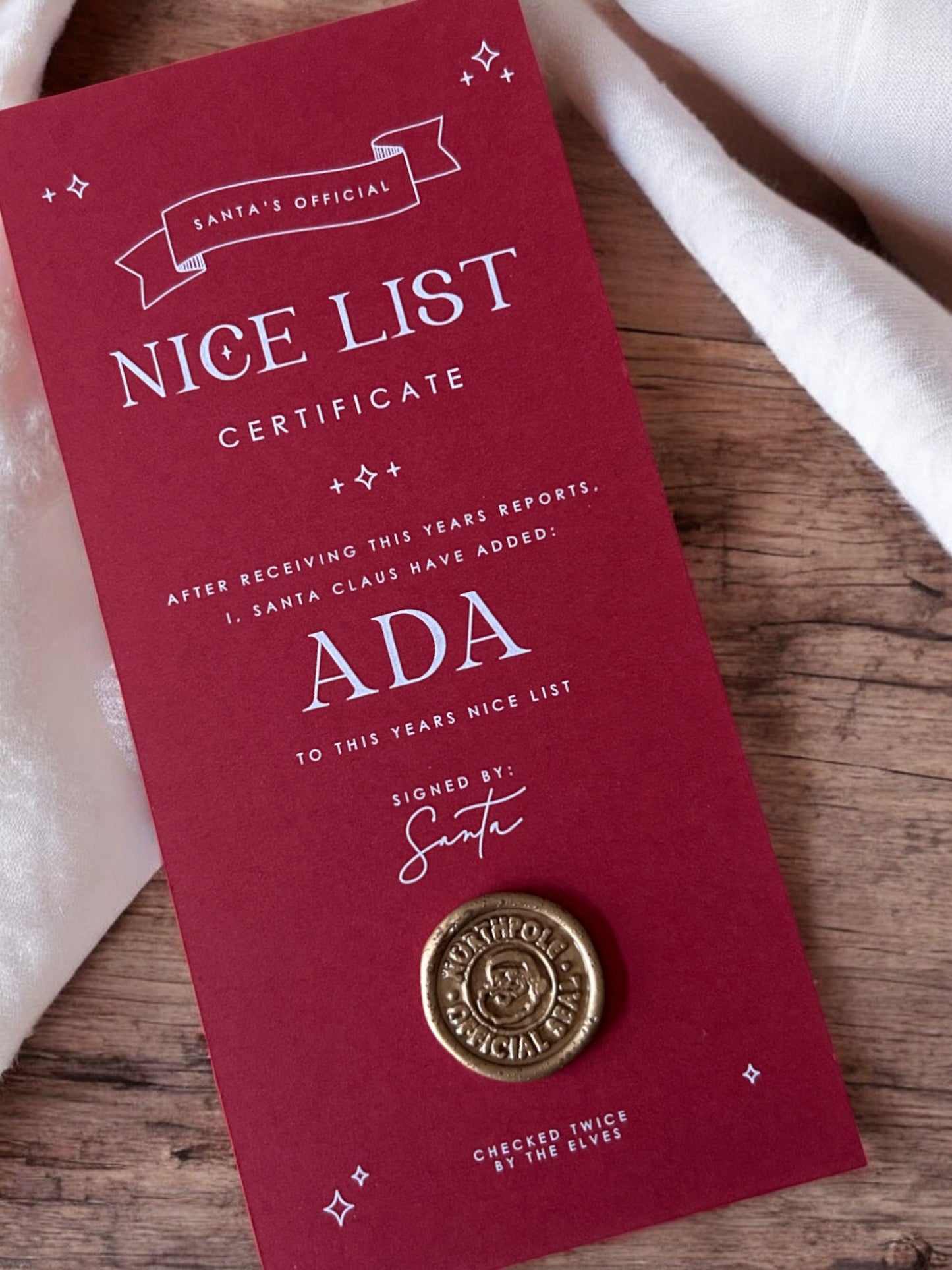 Santa's Nice List Certificate - Ivy and Gold Wedding Stationery