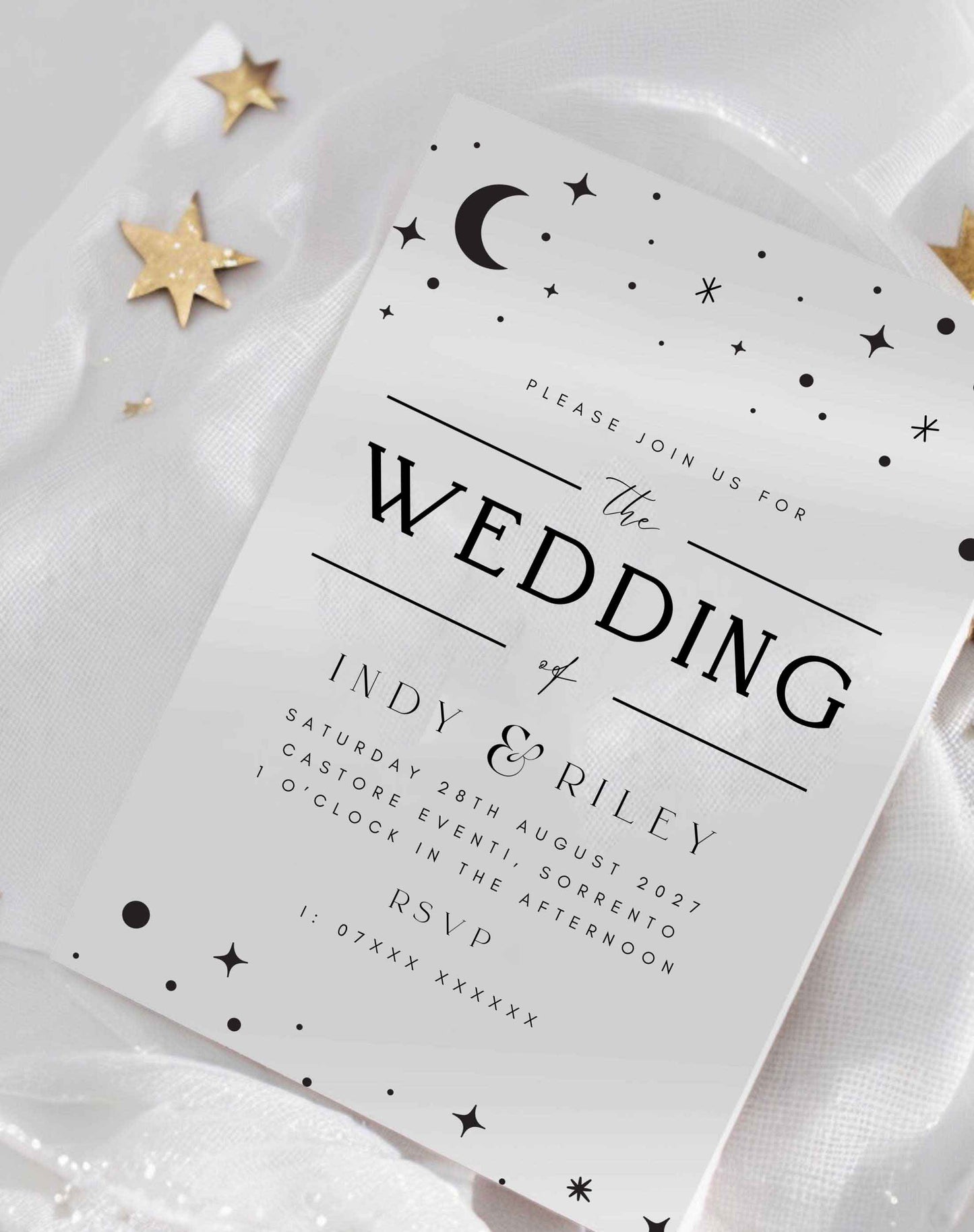 Indy | Moon & Stars Wedding Invitation - Ivy and Gold Wedding Stationery