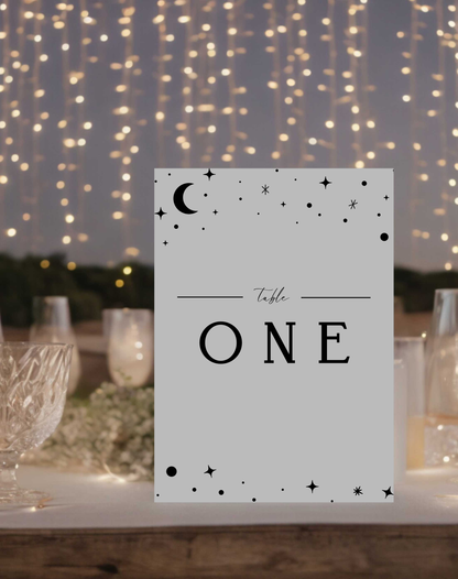 Indy | Moon & Stars Table Number - Ivy and Gold Wedding Stationery