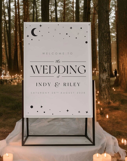 Indy | Moon & Stars Welcome Sign - Ivy and Gold Wedding Stationery -  