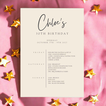 Personalised Birthday Weekend Itinerary Card