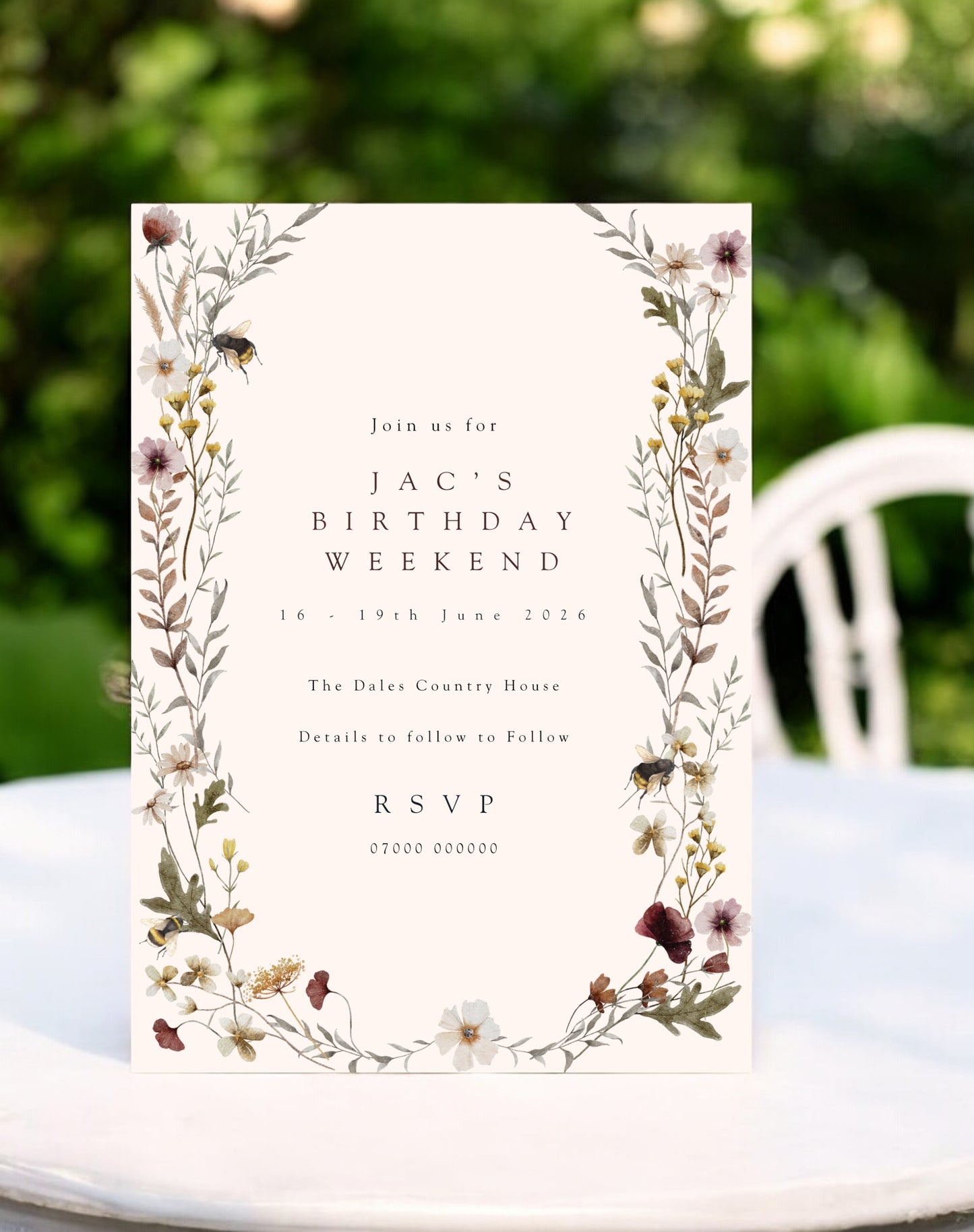 Jac English Garden Birthday Itinerary & Invitation - Ivy and Gold Wedding Stationery