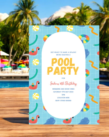 Jadon Pool Party Birthday Itinerary & Invitation - Ivy and Gold Wedding Stationery