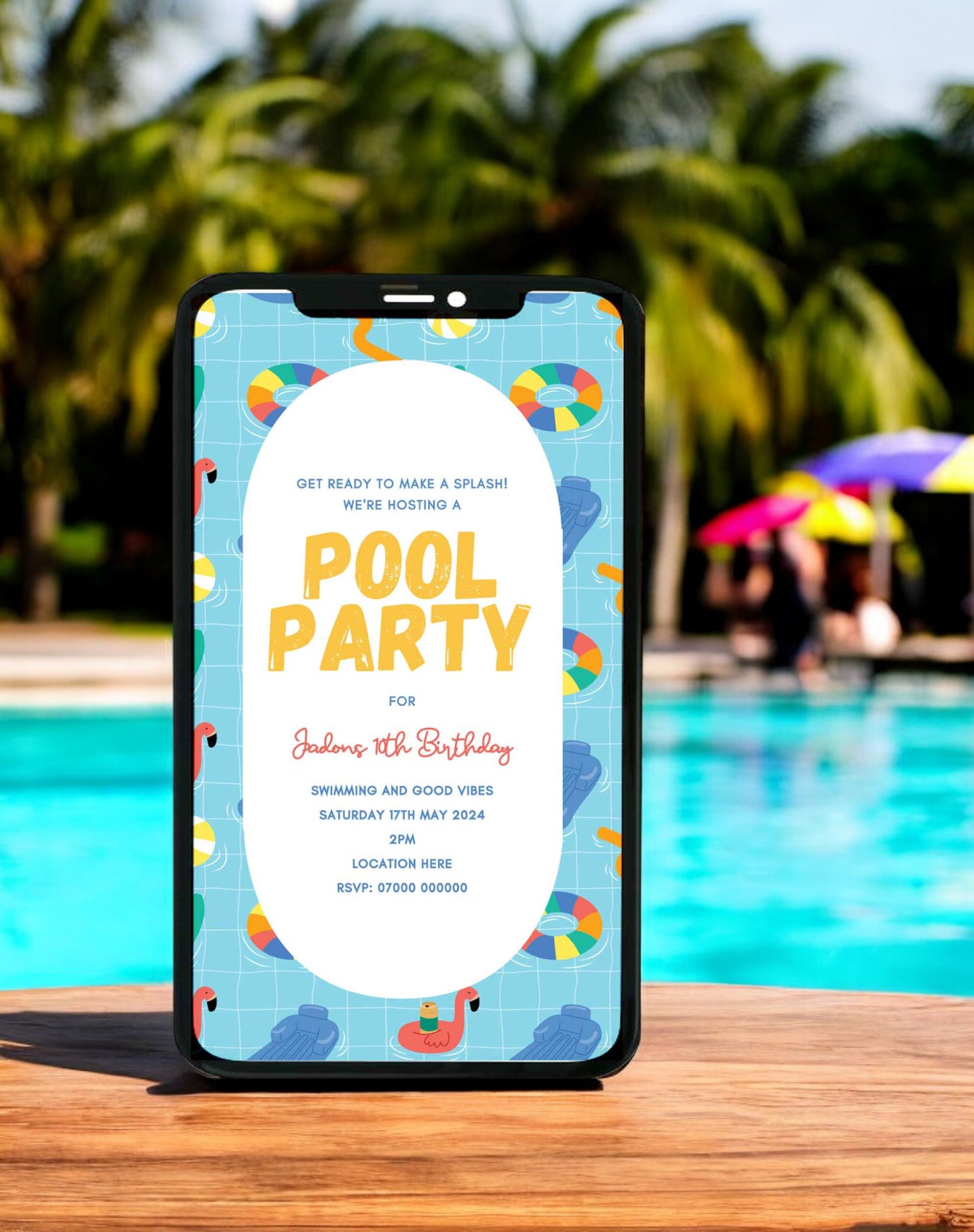 Jadon Pool Party Birthday Itinerary & Invitation - Ivy and Gold Wedding Stationery