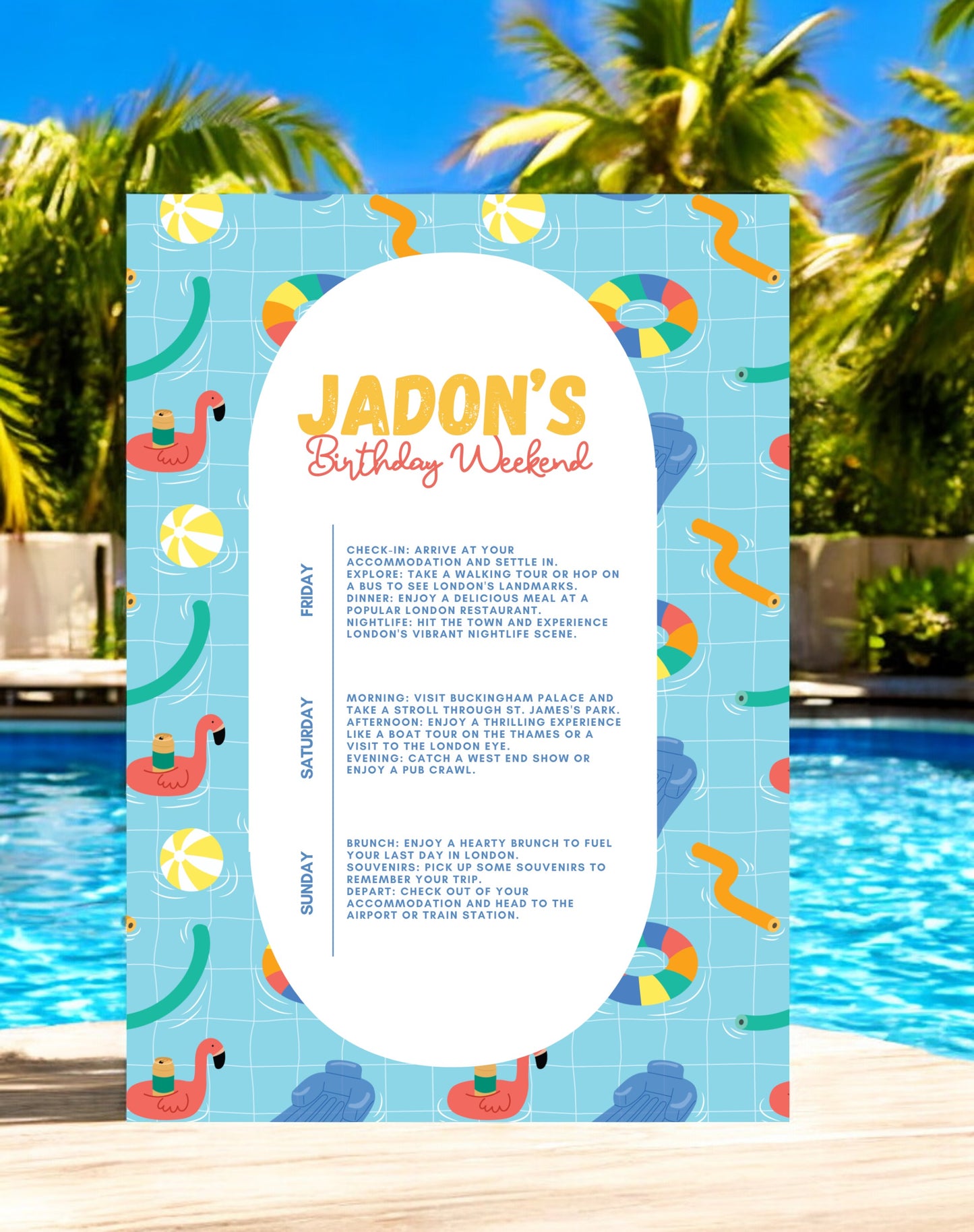 Jadon Pool Party Birthday Itinerary & Invitation - Ivy and Gold Wedding Stationery