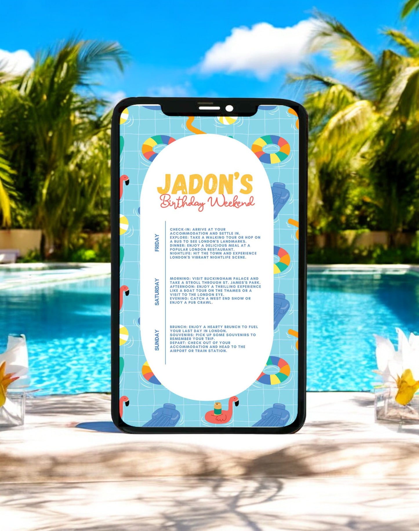 Jadon Pool Party Birthday Itinerary & Invitation - Ivy and Gold Wedding Stationery