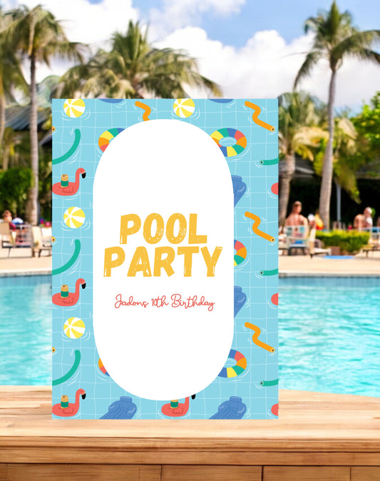 Jadon Pool Party Birthday Party Welcome Sign - Ivy and Gold Wedding Stationery