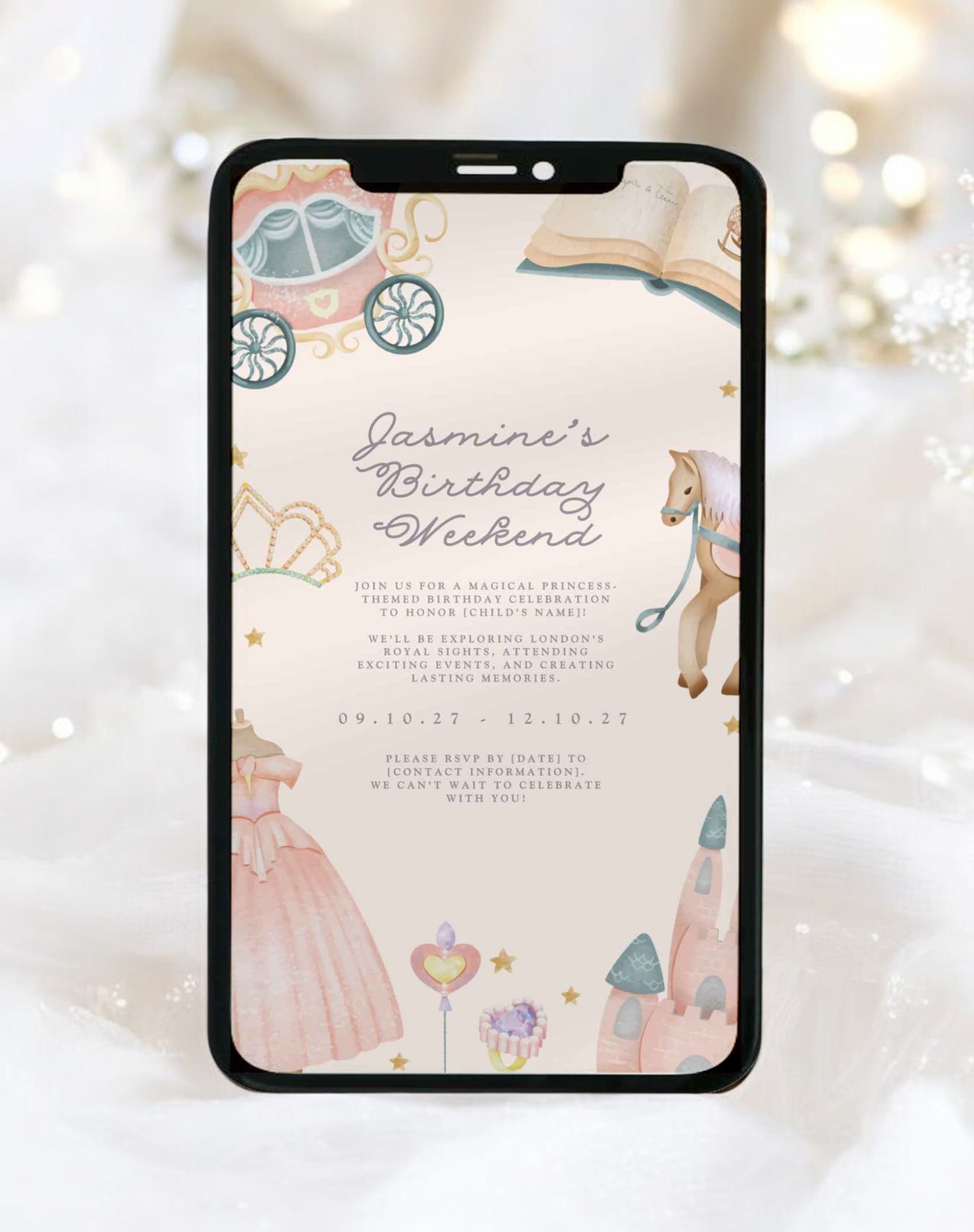 Jasmine Princess Birthday Itinerary & Invitation - Ivy and Gold Wedding Stationery