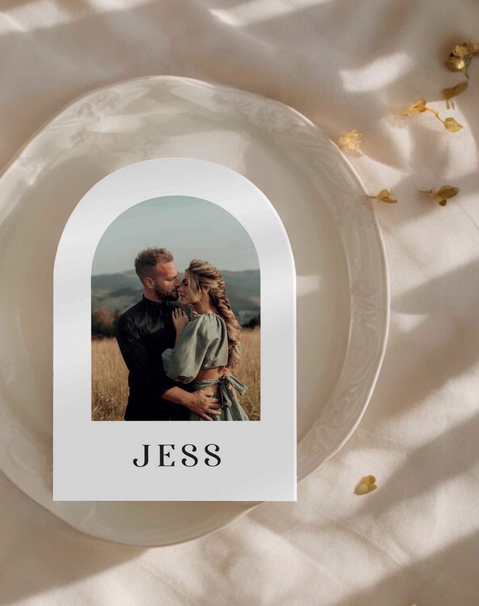 Jess | Arch Photo Place Cards - Ivy and Gold Wedding Stationery -  