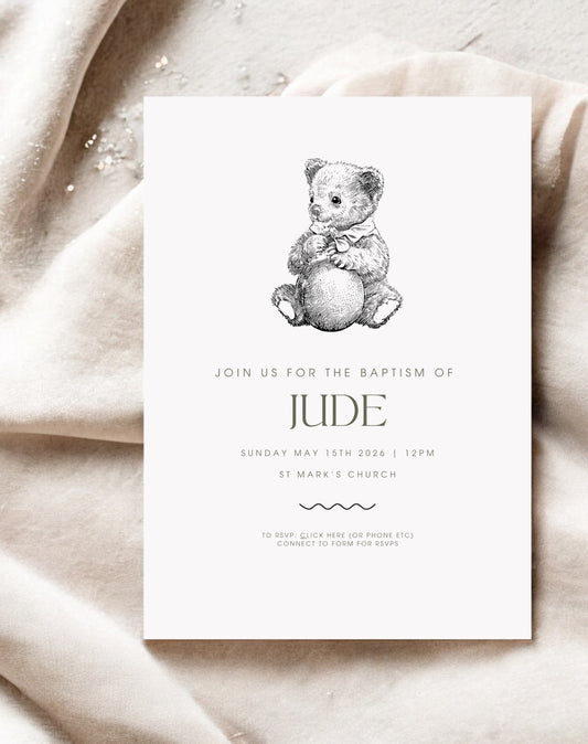 Jude Bear Christening Invitation