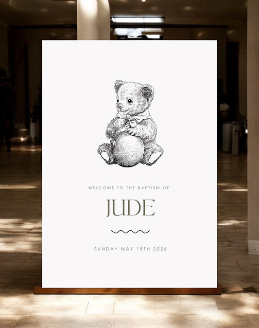 Jude Bear Christening Welcome Sign