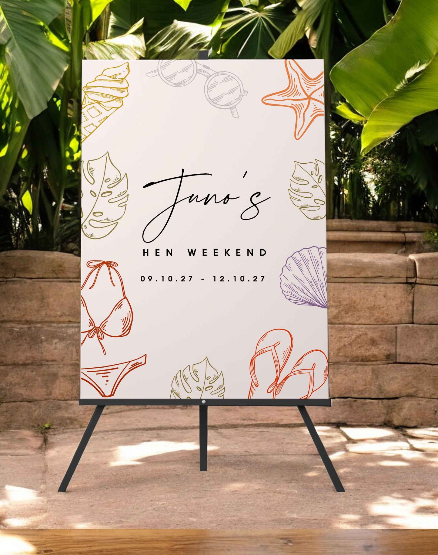 Juno Pastel Beach Hen Party Sign - Ivy and Gold Wedding Stationery