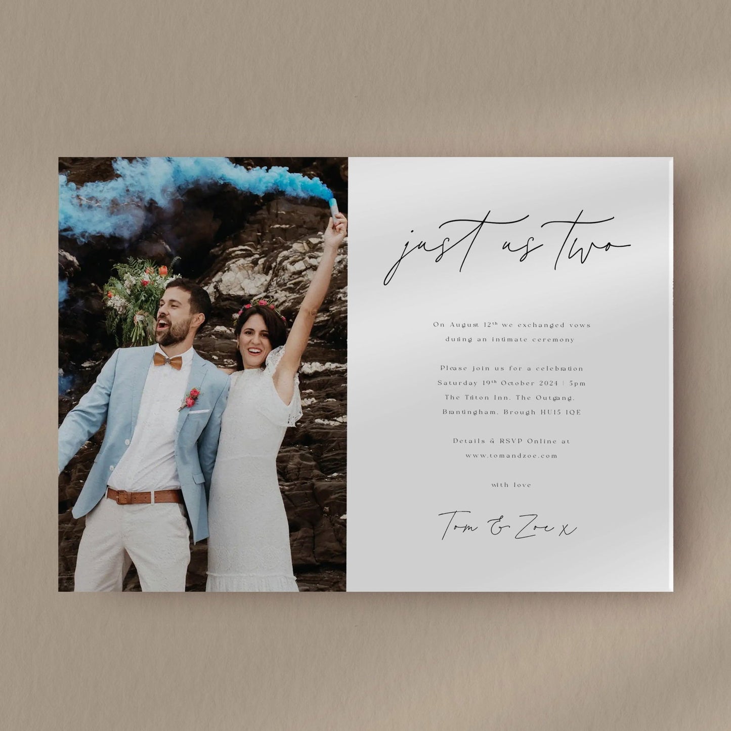 Just Us Two Eloped Reception Invitation  Ivy and Gold Wedding Stationery   