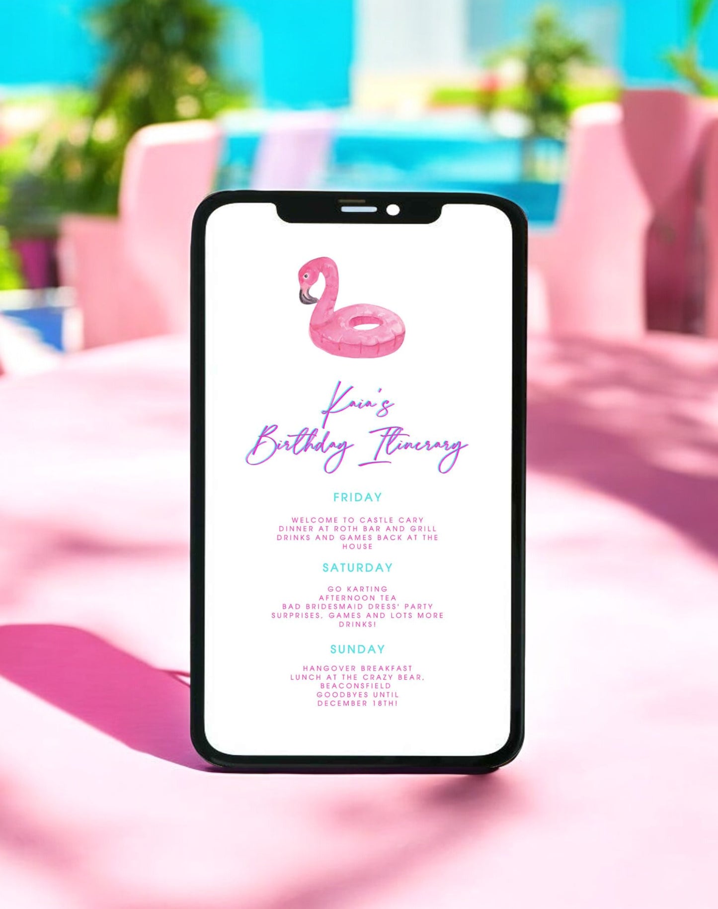 Kaia Flamingo Pool Party Birthday Weekend Itinerary - Ivy and Gold Wedding Stationery