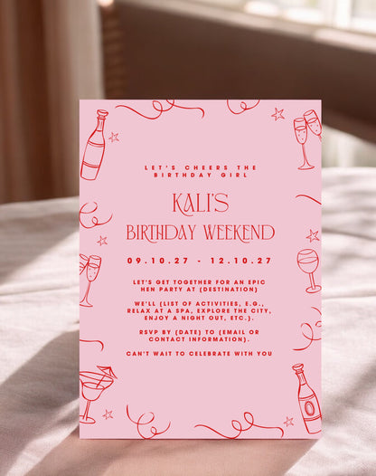 Kali Champagne Doodle Birthday Itinerary & Invitation - Ivy and Gold Wedding Stationery