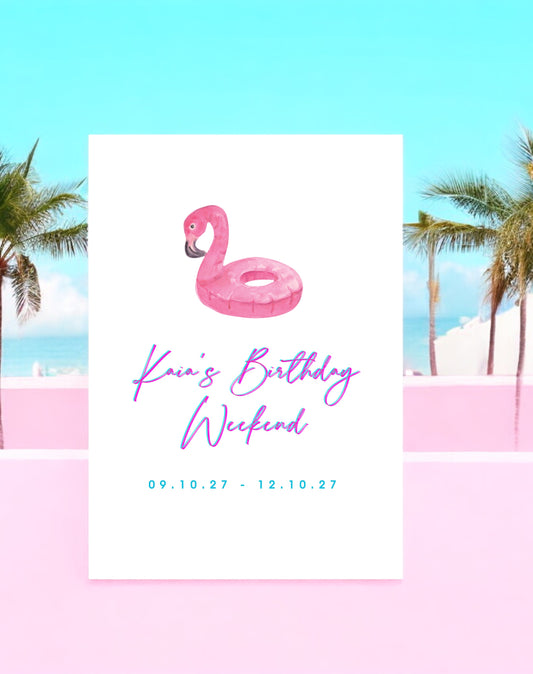 Kaia Flamingo Pool Party Birthday Welcome Sign - Ivy and Gold Wedding Stationery