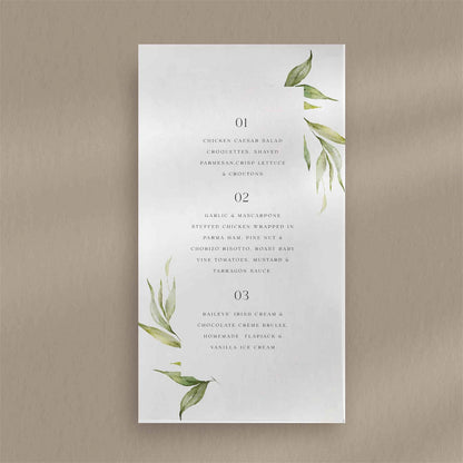 Katie Menu  Ivy and Gold Wedding Stationery   