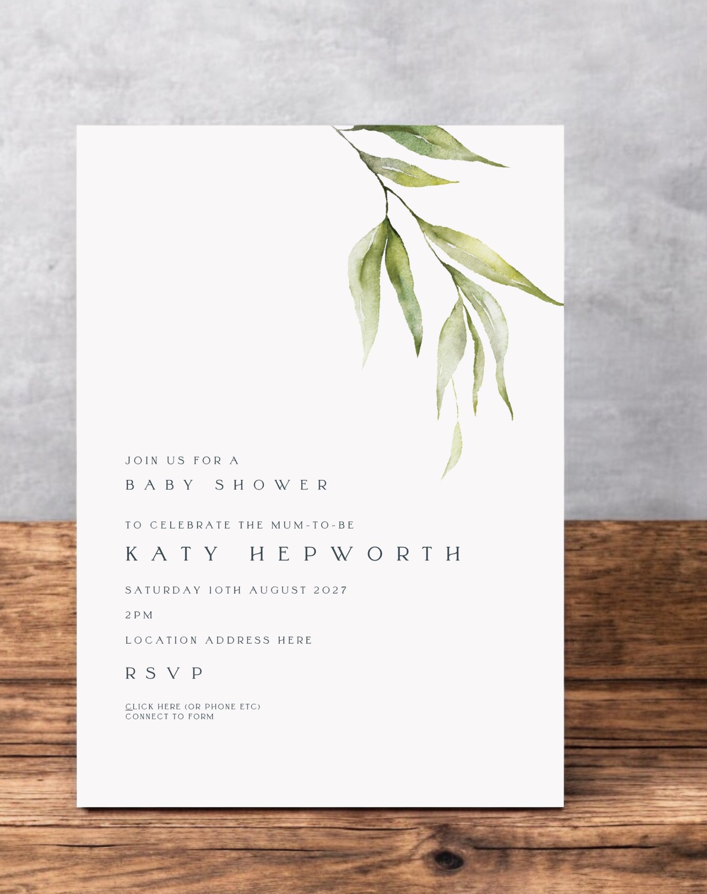 Katy Leaf Rustic Baby Shower Invite - Ivy and Gold Wedding Stationery