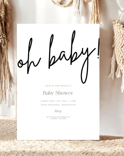 Oh Baby! Minimalist Baby Shower Invite - Ivy and Gold Wedding Stationery