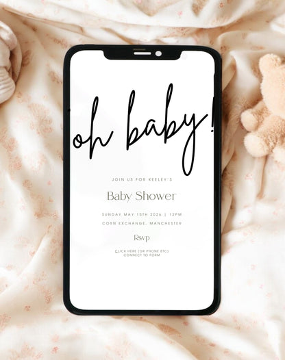 Oh Baby! Minimalist Baby Shower Invite - Ivy and Gold Wedding Stationery