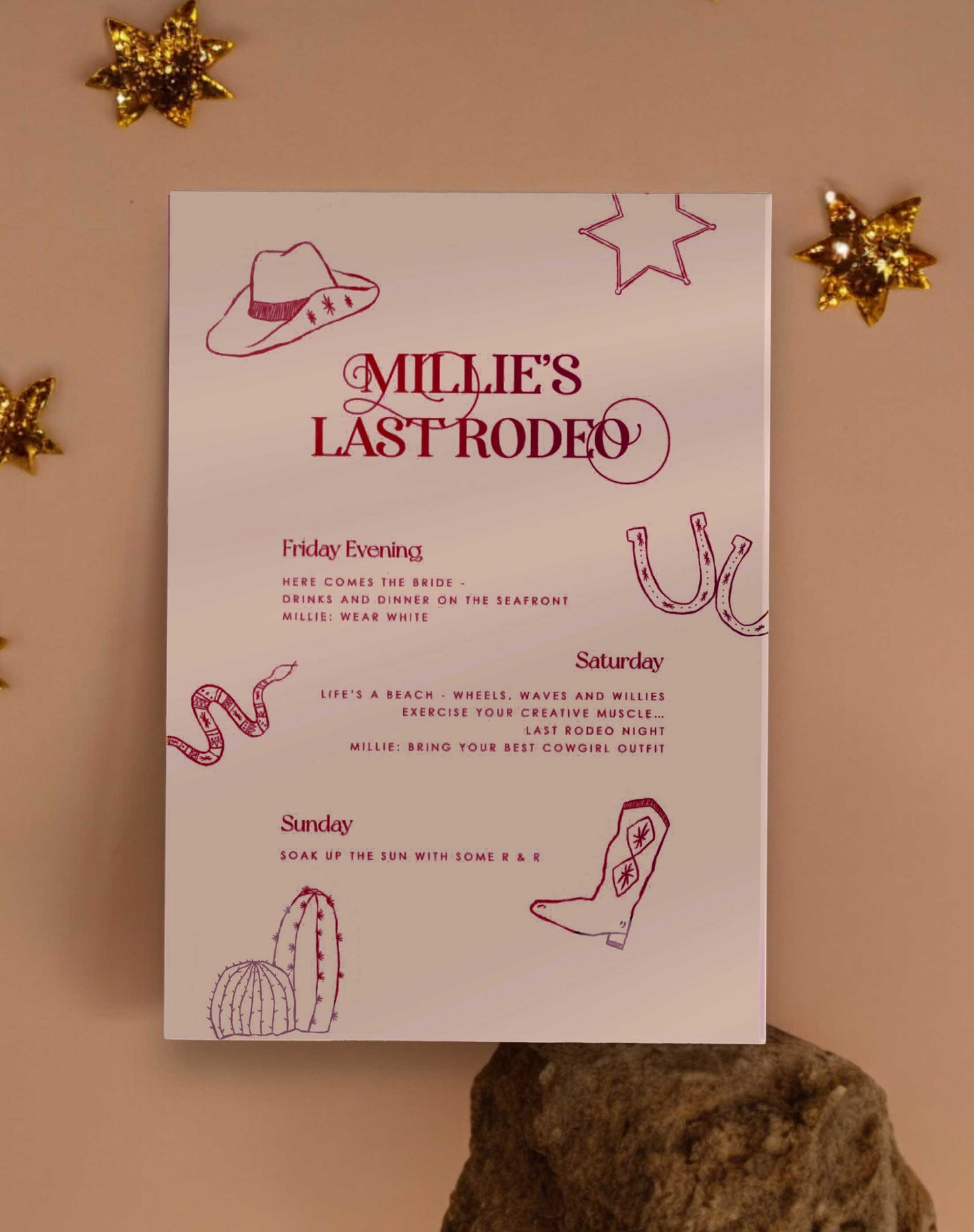 Millie Last Rodeo Hen Itinerary - Ivy and Gold Wedding Stationery