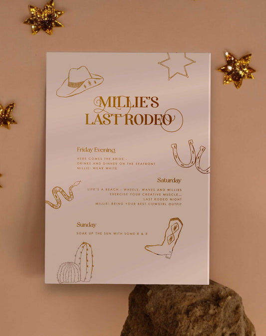 Last Rodeo Hen Itinerary - Ivy and Gold Wedding Stationery -  