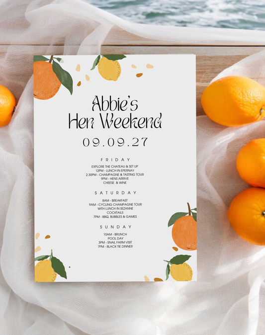 Lemon Hen Itinerary Digital Template