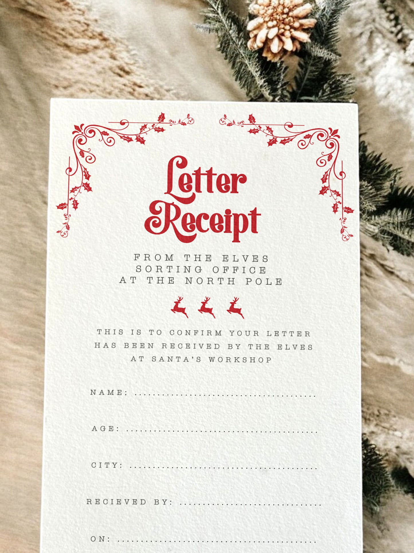 Santa Letter Receipt Digital Template