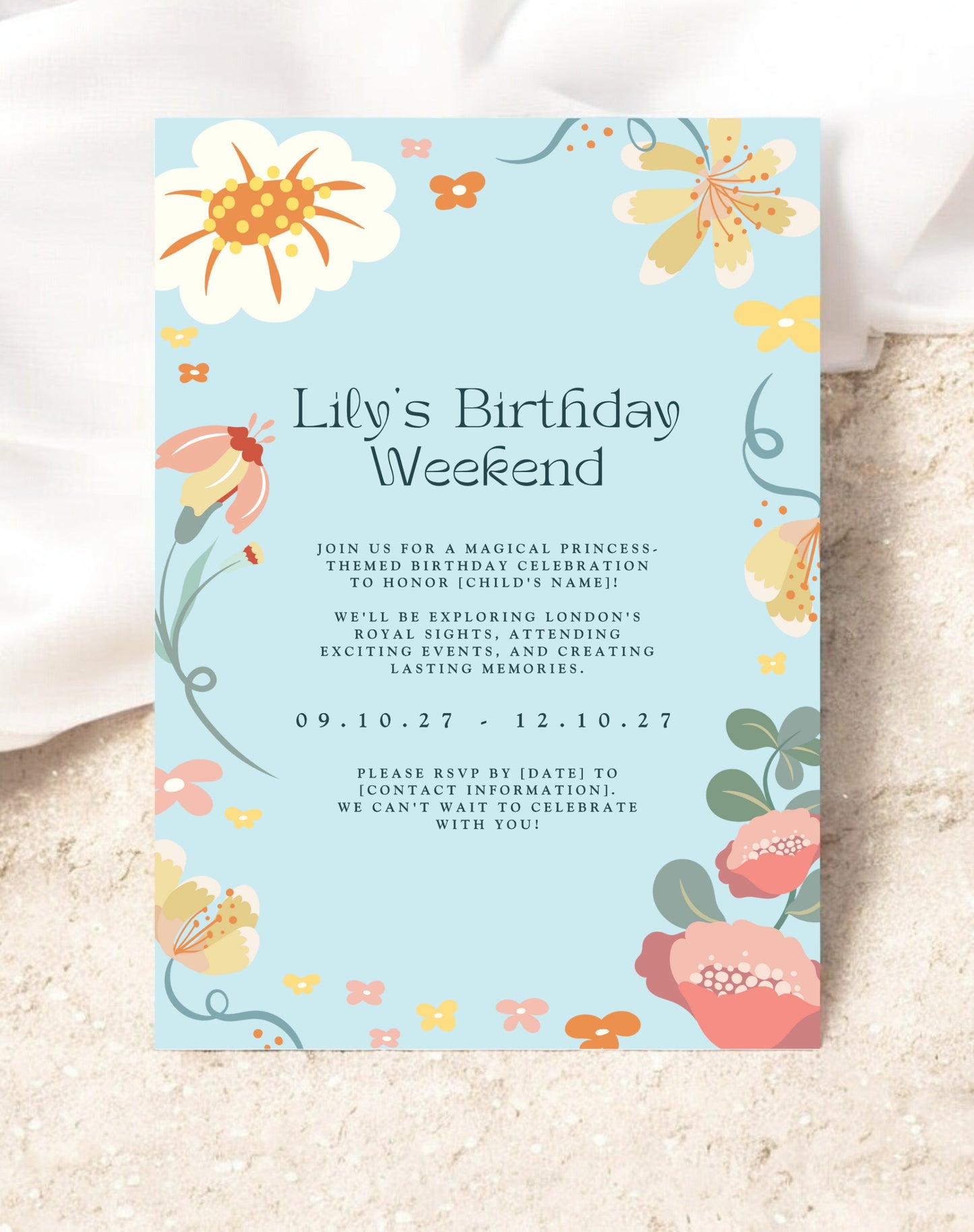 Lily Princess Birthday Itinerary & Invitation - Ivy and Gold Wedding Stationery