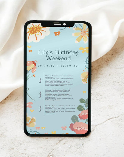 Lily Princess Birthday Itinerary & Invitation - Ivy and Gold Wedding Stationery