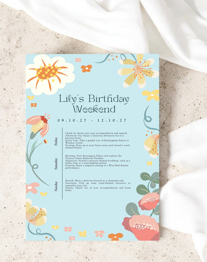 Lily Princess Birthday Itinerary & Invitation - Ivy and Gold Wedding Stationery