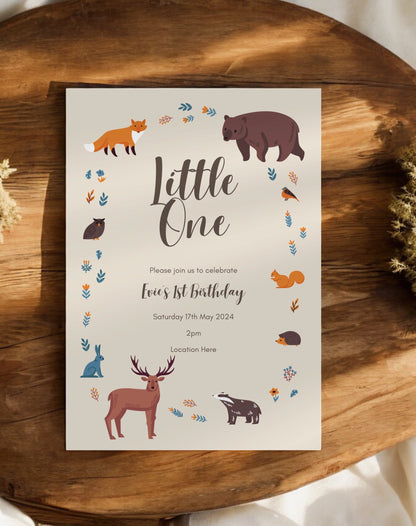 Evie Little One Woodland Birthday Invitation - Ivy and Gold Wedding Stationery