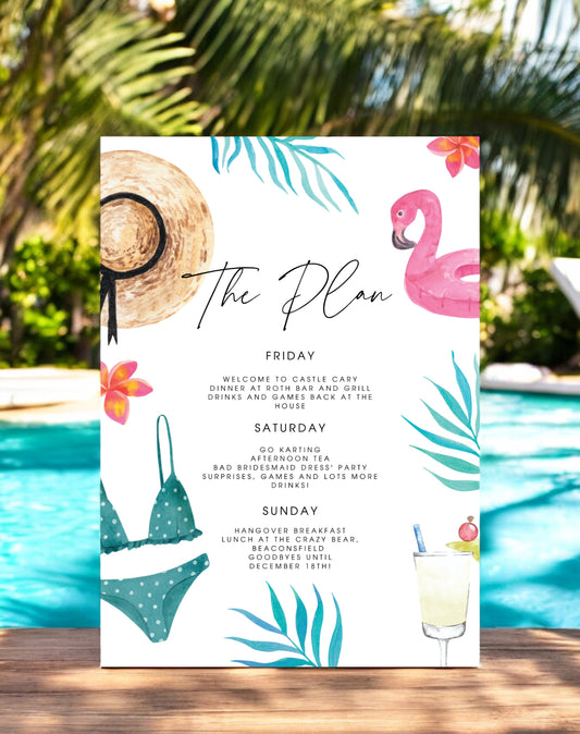 Miley Beach & Pool Party Birthday Itinerary & Invitation - Ivy and Gold Wedding Stationery