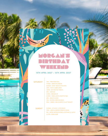 Morgan Tropical Birthday Weekend Itinerary - Ivy and Gold Wedding Stationery