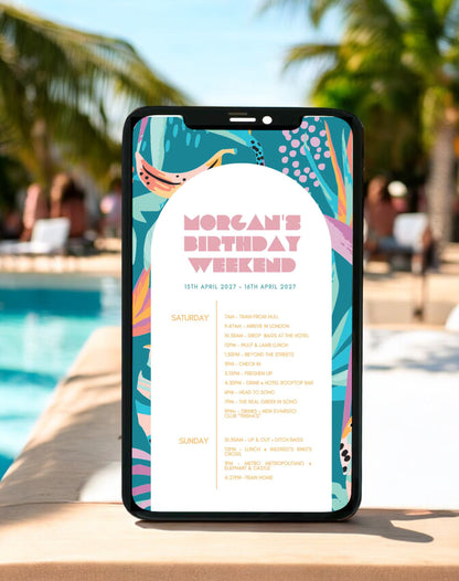 Morgan Tropical Birthday Weekend Itinerary - Ivy and Gold Wedding Stationery