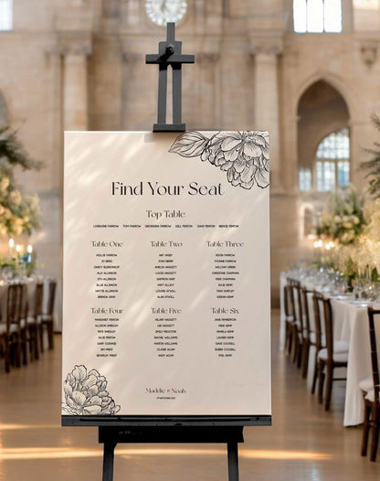 Maddie | Peony Seating Plan - Ivy and Gold Wedding Stationery -  