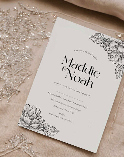 Maddie | Peony Wedding Invitation - Ivy and Gold Wedding Stationery -  