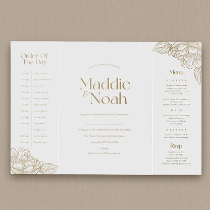 Maddie | Peony Wedding Invitation - Ivy and Gold Wedding Stationery -  