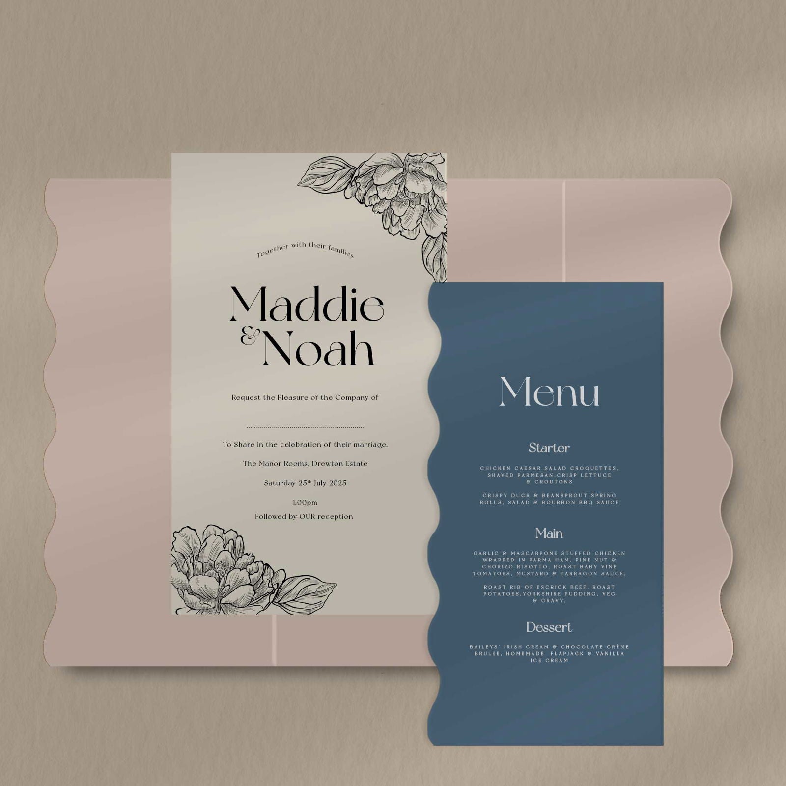 Maddie | Peony Wedding Invitation - Ivy and Gold Wedding Stationery -  